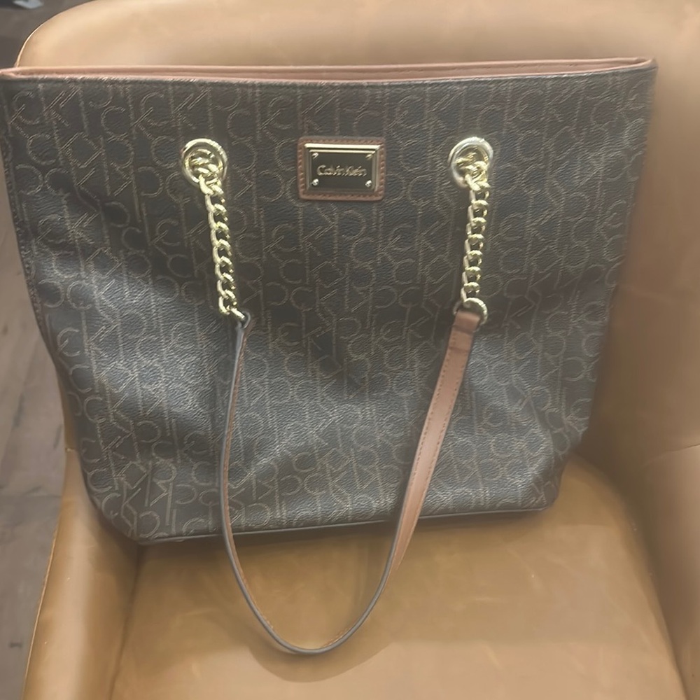 Calvin Klein Brown and Gold Tote Bag